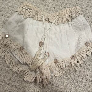 Cream Fringe Crochet Trim Shorts